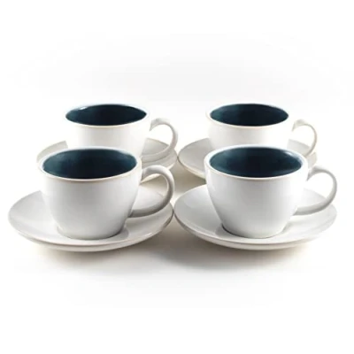 Immagine di Hanseküche 4 tazze da cappuccino in gres (4x 180 ml) caffè con pareti spesse e piattini, lavabili lavastoviglie (blu)