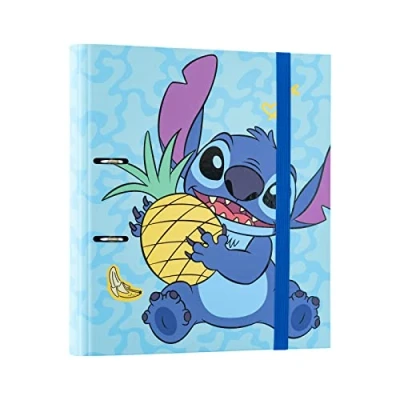 Immagine di Grupo Erik: Raccoglitore A4 Disney Stitch, a 2 anelli con elastico e copertina rigida in cartone, 32 x 27 cm, Cartellina portadocumenti A4, Stitch Scuola