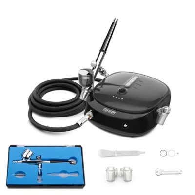 Immagine di Oasser Kit Aerografo, Compressore Aerografo Portatile Ricaricabile Alta Precisione Mini D&#039;Aria Pressione Regolabile per Modelismo, Cosmetici, Styling Pittura (nero)