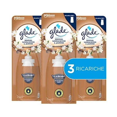 Immagine di Glade Sense &amp; Spray Profumatore per Ambienti con Oli Essenziali, Fragranza Sensual Sandalwood e Jasmine, Confezione da 3 Ricariche 18 ml