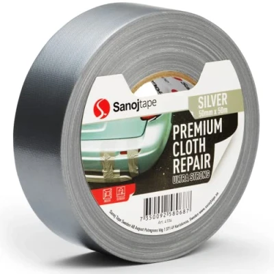 Immagine di Nastro Americano Adesivo Telato 50mm x 50m Argento Gaffa Tape Duct Extra Forte Resistente All&#039;Acqua Riparazioni, Fissaggio, Imballaggio, Marcatura e Sigillatura Sanojtape