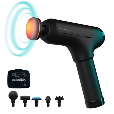 Immagine di HoMedics ProPower Pistola Massaggiante, Massaggiatore Portatile per Fisioterapia, Professionale Massaggio Fisioterapico Tessuti Profondi, Testa Riscaldata, 6 Testine, Ricaricabile, Nero