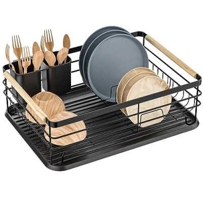 Immagine di Dreamhigh® Scolapiatti da appoggio, Lavello con sgocciola piatti Posate, Portabicchieri, Antiruggine Colapiatti, Adatto a Famiglia di 3 5 Persone