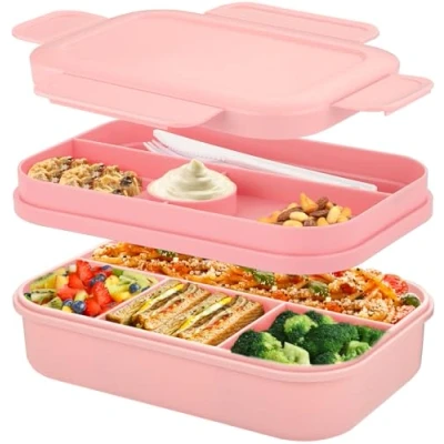 Immagine di Sinnsally Porta Pranzo con 8 Scomparti 2000ml Schiscetta Pranzo,Bento Lunch Box Prova di Perdite per Adulti Cibo,Portavivande senza BPA Posate,Sicuri Microonde e Lavastoviglie (rosa)