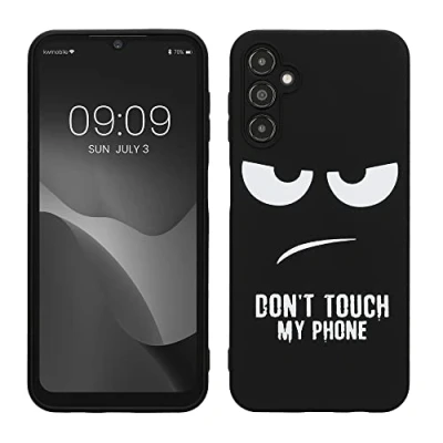 Immagine di kwmobile Cover Compatibile con Samsung Galaxy A14 5G Custodia in Silicone TPU Protettiva Soft Case Don&#039;t touch my phone bianco/nero