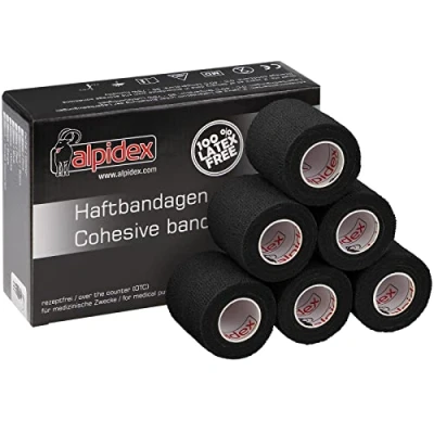 Immagine di ALPIDEX 6 Rotoli Benda Adesiva 5 cm x 4,5 m Molti Colori Bendaggio Coesivo Fasciatura Personi Animali Garza Elastica Autoadesivo Cavalli Cani Umani, Colore:nero