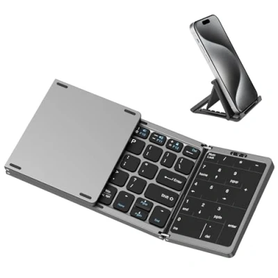 Immagine di MoKo Tastiera Bluetooth Pieghevole, Wireless Portatile con Touchpad e Tastierino Numerico, Senza Fili Ricaricabile per Windows iOS Android Tablet/Smartphone/Laptop/PC, Grigio