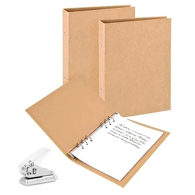 Immagine di Tufa Raccoglitore ad Anelli A5, 2 Pezzi A5 in Carta Kraft Ricaricabile, a 6 Anelli, Raccoglitori con Perforatrice per Scuola Ufficio