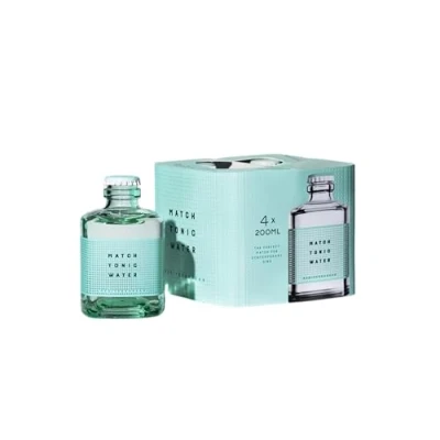 Immagine di Match Tonic Mediterranean, Acqua Tonica, 4 bottiglie da 200ml, per Gin e Vodka Tonic, Note di Salvia, Rosmarino, Basilico Pompelmo Rosa, Basso Contenuto Zucchero, Materiale 100% Riciclato