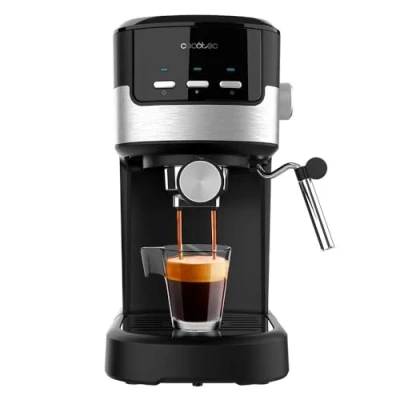 Immagine di Cecotec Macchina da Caffè Espresso Compact Power 20 Pecan 1100 W, bar, sistema Thermoblock, vaporizzatore orientabile, braccio portafiltri con doppia uscita e 2 filtri, 1,25 litri
