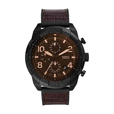 Immagine di Fossil Bronson Orologio da uomo, movimento cronografo, cassa in acciaio inossidabile nero 50 mm con cinturino pelle, FS5713, Marrone scuro