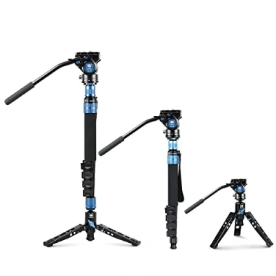 Immagine di SIRUI P 325FS Monopiede in Fibra di Carbonio con Piedini per Fotocamera, Portatile Mnopiede Fotografico Professionale a 5 Sezioni Testa Video Fluida VA Videocamera, Carico Massimo 10kg