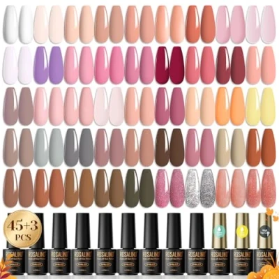 Immagine di ROSALIND Smalto Semipermanente, 48 pz Bianco Rosa Nudo con Base e Top Coat, Matt per unghie in gel UV LED Autunno Inverno Nail Art