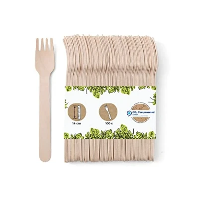 Immagine di GREENBOX 100 forchette da torta in legno, posate monouso per feste, usa e getta, biodegradabili, robuste 14 cm