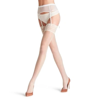 Immagine di FALKE Seidenglatt 15 DEN W STO trasparenti velati tinta unita 1 paio, Autoreggenti Donna, Bianco (Champagne 2579), M