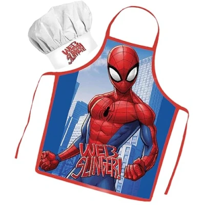 Immagine di Sorrisini Set Chef Bambino, Grembiule da Cuoco per Bambini Spiderman, Cappello Vestito Cucina e Regolabile dipingere, Spiderman Action