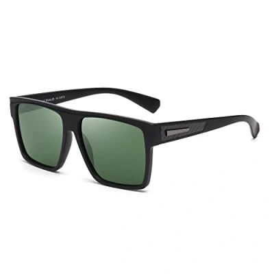 Immagine di JIM HALO Occhiali da sole Grande Retro Polarizzati Uomo Donna Flat Top Square Guida (Cornice Nera Opaca/Lenti Verdi Polarizzate)