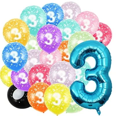 Immagine di Palloncino con numeri di compleanno, 3 anni e 20 pezzi, 30 cm, in pellicola, blu da 40 a 101 decorazione elio, per uomini, donne, feste compleanno