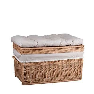 Immagine di e wicker24 Baule in Vimini Cassapanca Vintage Fatto a Mano Cesta con Coperchio Scatola Rettangolare da Interno Porta Giochi Contenitore