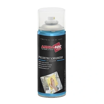 Immagine di Ambro Sol P313 Pulivetro Schiumoso, Elimina Macchie Derivate da Sporco, Grasso, Insetti, Nicotina, con Schiuma Attiva, Super Pulente, non Cola, Bomboletta Spray in Banda Stagnata Riciclabile 400 ml