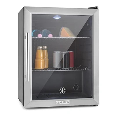 Immagine di Klarstein Beersafe Frigorifero, Mini Frigo, con Porta in Vetro, Illuminazione LED, 5 Livelli, Solo 42 dB, Acciaio Inox, 60 L, Argento