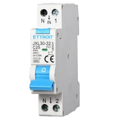 Immagine di Interruttore magnetotermico differenziale salvavita, 1P+N, occupa 1 modulo DIN, 220V 230V, 25A C25, 30mA, 6KA 6000A, RCBO
