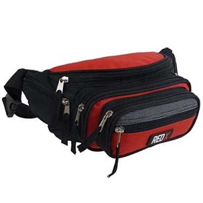 Immagine di RED X Marsupio unisex grande in tela, pratico e pratico, con 7 tasche, Rosso, Taglia unica