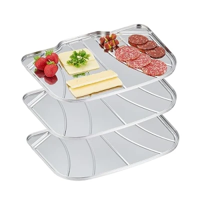 Immagine di Relaxdays Vassoi Acciaio Inox, Set da 3 Piatti Portata, Servizio Merenda e Aperitivo di Salumi Formaggi, Argentato, 100%, 1,5 x 39 27,5 cm