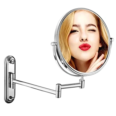 Immagine di DOWRY Specchio Trucco da Parete Estensibile Bagno Ingranditore 7x Rotazione a 360 Bifacciale Cromo Barba,Diametro 8 Pollici