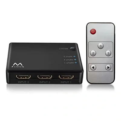 Immagine di Ewent HDMI Switch, Switcher 4K 3 x 1 Commutatore Ingressi Uscita Switch in out HDCP 2.2 Compatibile 3D 1080P HD, con Telecomando (EW3730)