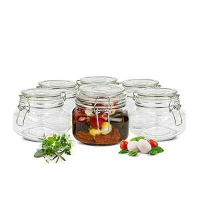Immagine di Sendez 2 vasetti in vetro per conserve da 500 ml, con chiusura a leva, 12 pezzi, rettangolari