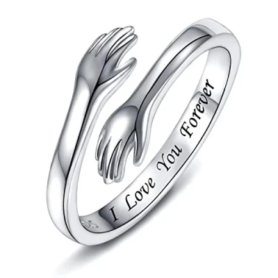 Immagine di Anello da donna in argento Sterling 925, con scritta &quot;I love you Forever Mother&quot;, idea regalo per sorelle e sorelle, incisioni mani aperte, (I forever)