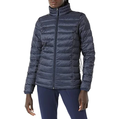Immagine di Amazon Essentials Piumino Leggero a Maniche Lunghe Resistente all&#039;Acqua Ripiegabile (Disponibile in Taglie Forti) Donna, Blu Marino Maculata, XL Plus