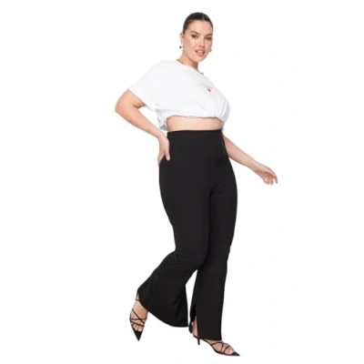 Immagine di Trendyol Donne Vita Alta Gamba Flare Plus Size Pantaloni, Nero, XX Large più Donna