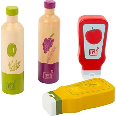 Immagine di small foot Set di salse e olio &quot;fresh&quot;, in legno, accessori per negozi cucine da gioco bambini, 4 pezzi, 11445