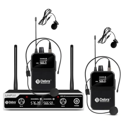 Immagine di D Debra UHF UBR 102 Microfono Wireless sulla testa, portata 80m, anti rumore, per chiesa, incontro, karaoke, matrimonio (2 bodypack)