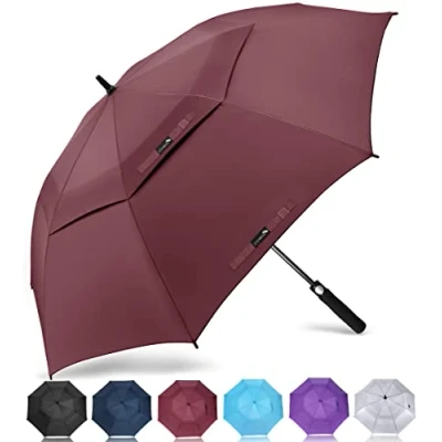 Immagine di ZOMAKE Ombrello da Golf Grande 157cm Automatico Ombrelli Pioggia Grandi Resistente Antivento Con Doppio Baldacchino Extra Large Umbrella Per Uomo Donna(Rosso Scuro)