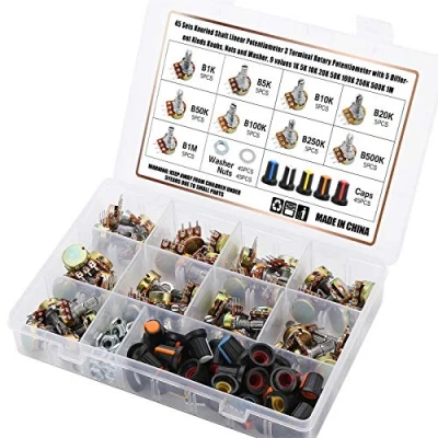Immagine di 45 Sets Potenziometro Rotativo a Cono Lineare, Regolabile B Tipo Rotante Potenziometro, Ohm Trimmer multigiro Resistore variabile ( B1K B5K B10K B20K B50K B100K B250K B500K B1M)