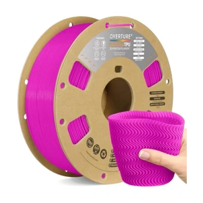 Immagine di OVERTURE TPU Filamento 1.75 mm per Stampante 3D ad alta velocità Flessibile High Speed 1kg(2.2lbs), Precisione Dimensionale +/ 0.02 (Neon Magenta)