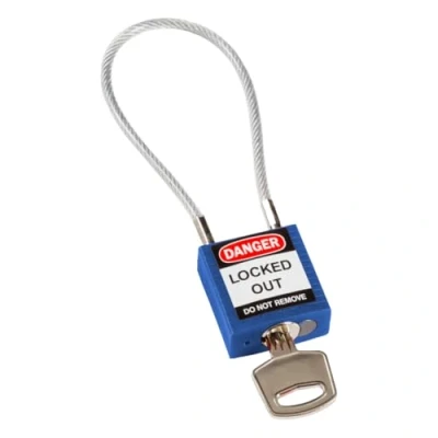 Immagine di Brady Lucchetto con Cavo Compatto Confezione da 1 di Sicurezza Lockout Tagout Chiavi Diverse 32mm x 35mm 16mm Lunghezza del 200mm, Blu