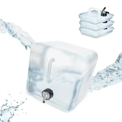 Immagine di Relaxdays Tanica da Campeggio Pieghevole, in Set 4, con Rubinetto, Plastica Senza BPA, 10 Litri, Trasparente Nero