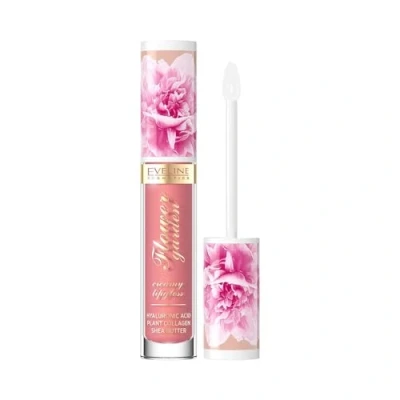 Immagine di Eveline Cosmetics Flower Garden Lip Gloss Cremoso N. 02 Formula Vegana Nutriente con Acido Ialuronico, Collagene Vegetale &amp; Estratto di Peonia Brillantezza Idratante Protettiva 4,5 ML