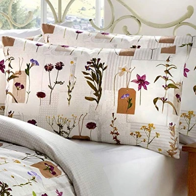 Immagine di Dreams &amp; Drapes Pressed Flowers 200TC Set Copripiumino, Policotone, Multicolore, Pair of Additional Pillowcases