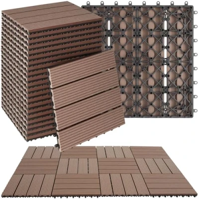 Immagine di tectake® Set di 22 Piastrelle per Terrazza, Balcone, Giardino in WPC, da con Sistema a Clic, Superficie Antiscivolo, Resistente alle Intemperie, Effetto Legno Marrone