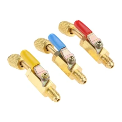Immagine di Aupoko R134A R410A R22 R12 Set di tubi ricarica e valvola a sfera, 3 con codice colore filettatura SAE da 1/4&quot; per kit manutenzione AC HVAC aria condizionata (1&quot;)