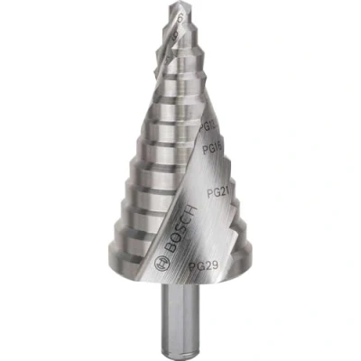 Immagine di Bosch Accessories 2608587428 HSS Punta a gradini 6 37 mm, PG7 PG29 Lunghezza totale 93 mm Alberino 3 facce 1 pz.