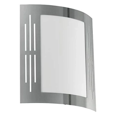Immagine di Eglo City Lampada da Parete, 1x 15W, Attacco e 27 Lampadina Non Inclusa, IP33. 24 x cm, in Acciaio Inox Plastica Bianca