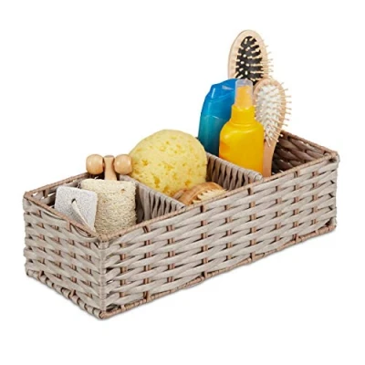Immagine di relaxdays Contenitore Bagno, Portaoggetti Intrecciato, Salvaspazio, 3 Scomparti, Plastica 11x36,5x15,5 cm, Marrone, PE, 1 pz