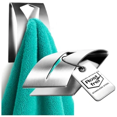 Immagine di com four® 2X Ganci per Asciugamani autoadesivi Porta in Acciaio Inox 304 antiruggine Morsetto Senza Foratura Bagno e Cucina (2 Pezzi)