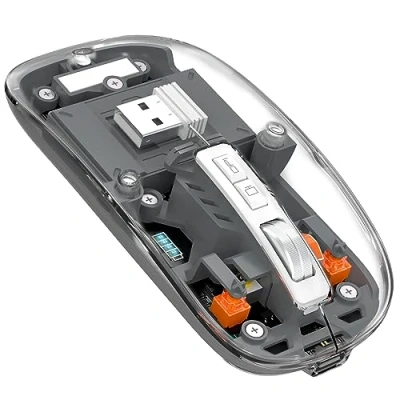 Immagine di MAGIC REFINER Mouse Wireless Ricaricabile, 2.4Ghz + Bluetooth 5.0 Silenzioso Senza Fili Ottico Ultra Sottile 2400 DPI, Gaming Trasparente, Batteria Visibile, per Laptop/PC/MacBook, Grigio